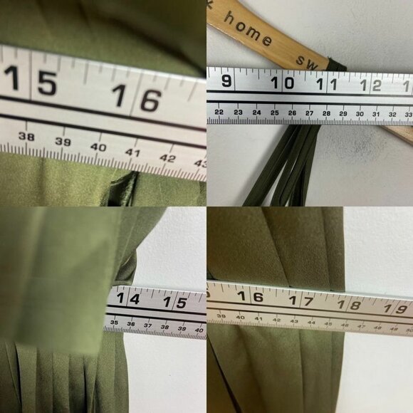 NWT Olivia Palermo Pleated Off Shoulder Satin Maxi Dress Green Size 00 Petite - Picture 11 of 12